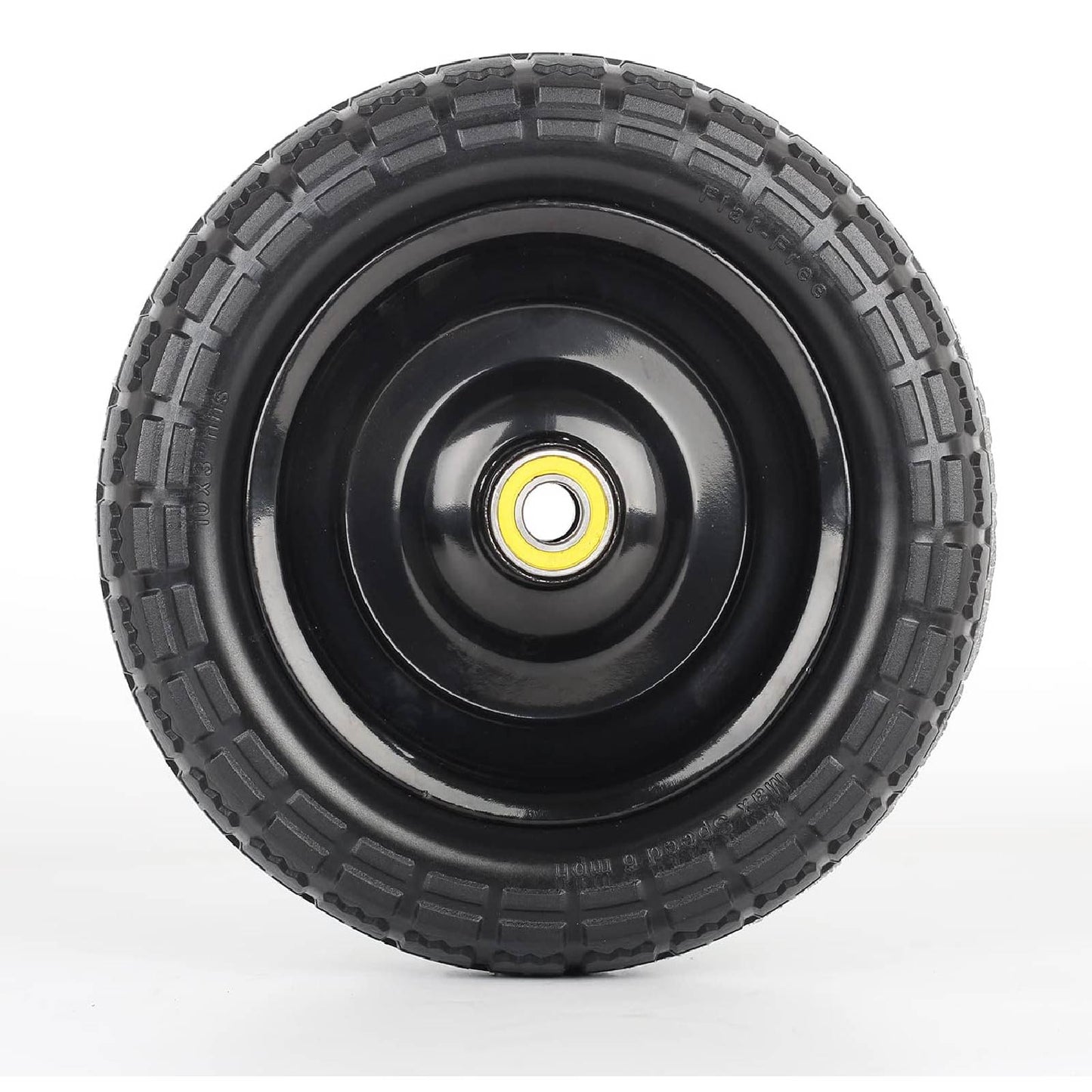 10" Flat-Free Solid Tire and Wheel Replacement 4.10/3.50-4, with 5/8" Axle Bore Hole, 2.2" Offset Hub, Compatible with Hand Truck Tire Garden Wagon Trolley Dolly (2 Pack)