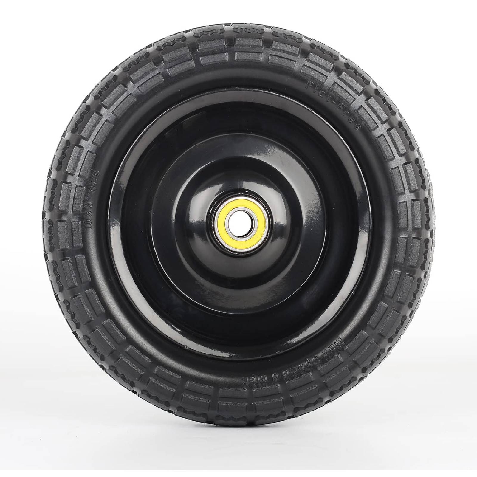 10" Flat-Free Solid Tire and Wheel Replacement 4.10/3.50-4, with 5/8" Axle Bore Hole, 2.2" Offset Hub, Compatible with Hand Truck Tire Garden Wagon Trolley Dolly (2 Pack)