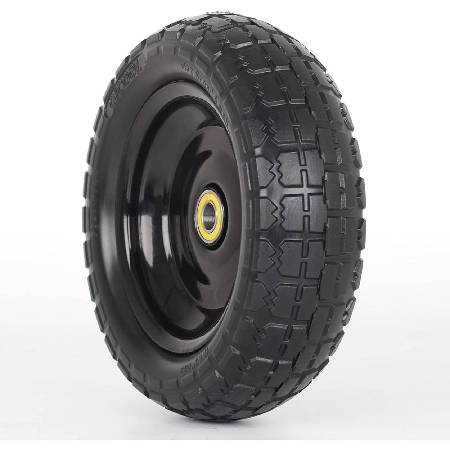 10" Flat-Free Solid Tire and Wheel Replacement 4.10/3.50-4, with 5/8" Axle Bore Hole, 2.2" Offset Hub, Compatible with Hand Truck Tire Garden Wagon Trolley Dolly (2 Pack)