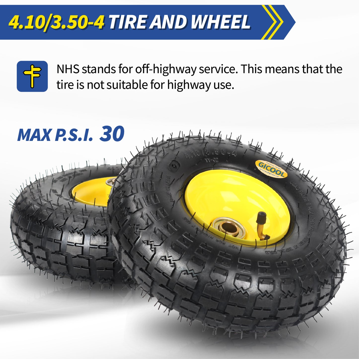 4.10/3.50-4 Rubber Tire and Wheel, with 2.25" Offset Hub, 5/8" Sealed Bearings, for Hand Truck Trolley Dolly Garden Wagon Wheel Replacement, 2 Pack (Explorer Series)