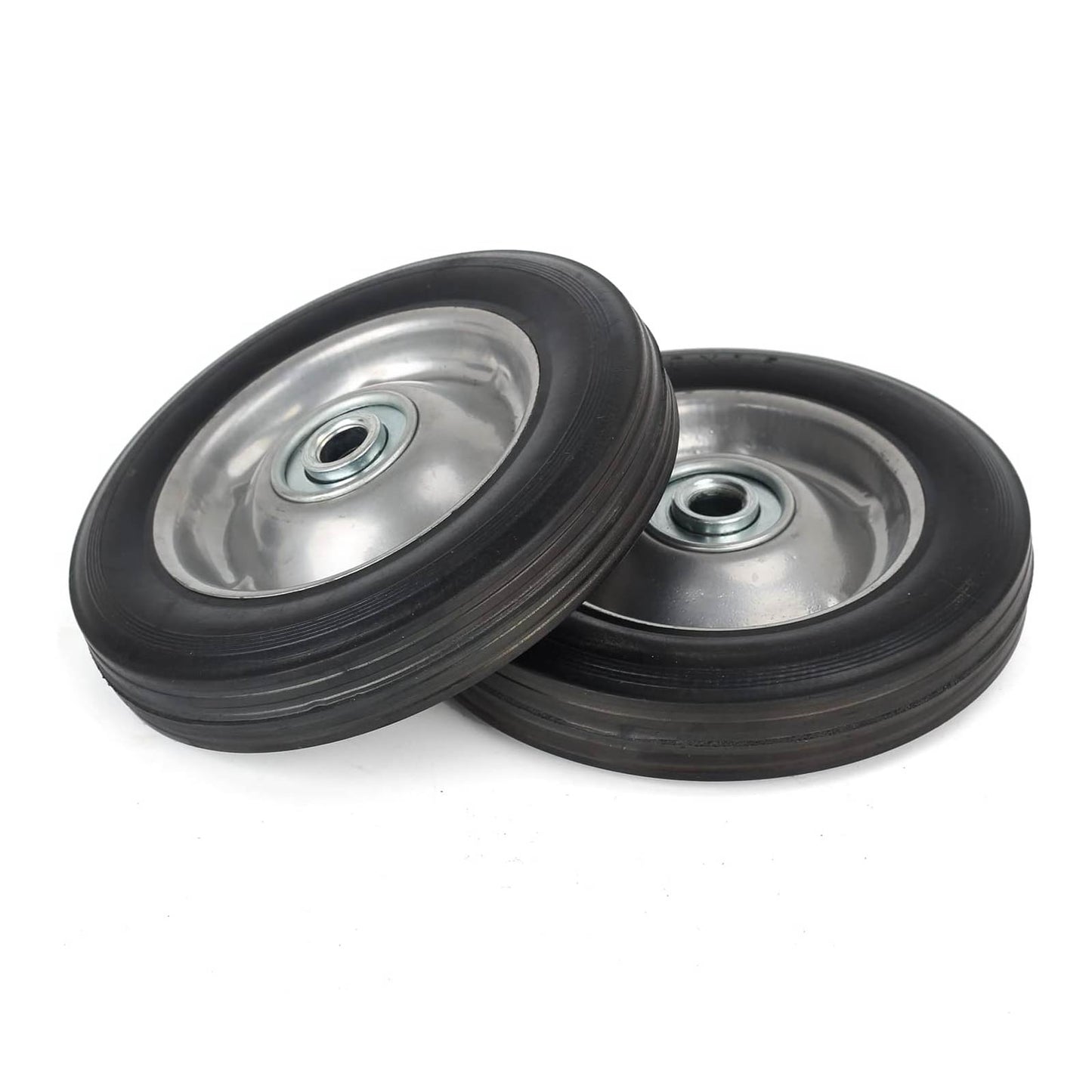 6" Flat Free Solid Rubber Tire and Wheel, with Ball Bearings and 1/2" Axle Bore Hole, 1.3" Centered Hub (2 Pack)