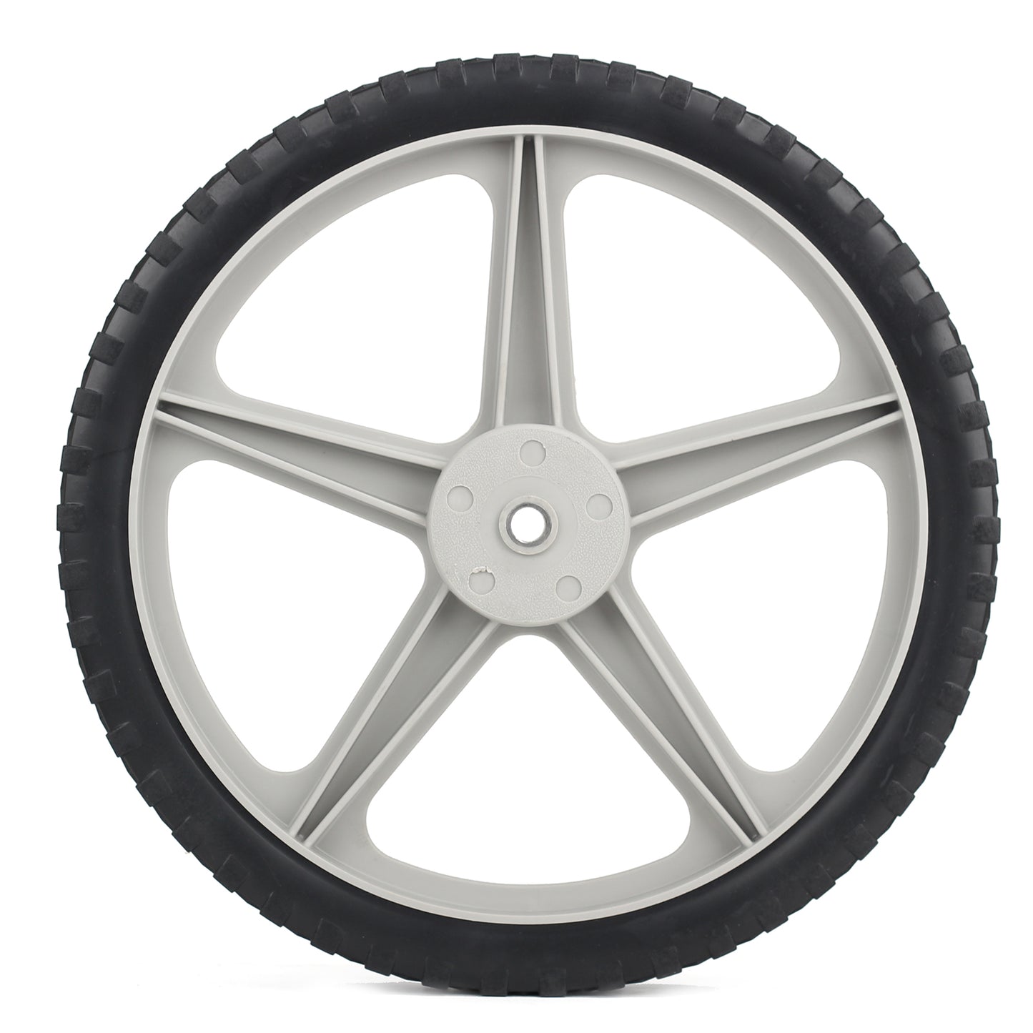 14 x 1.75" Spoked Plastic Wheel and Tire, 2.45" Hub Length, 1/2" Axle Bore, Universal Replacement Wheel for Lawn Mowers and DIY Trolley Wagon Cart, 2 Pack