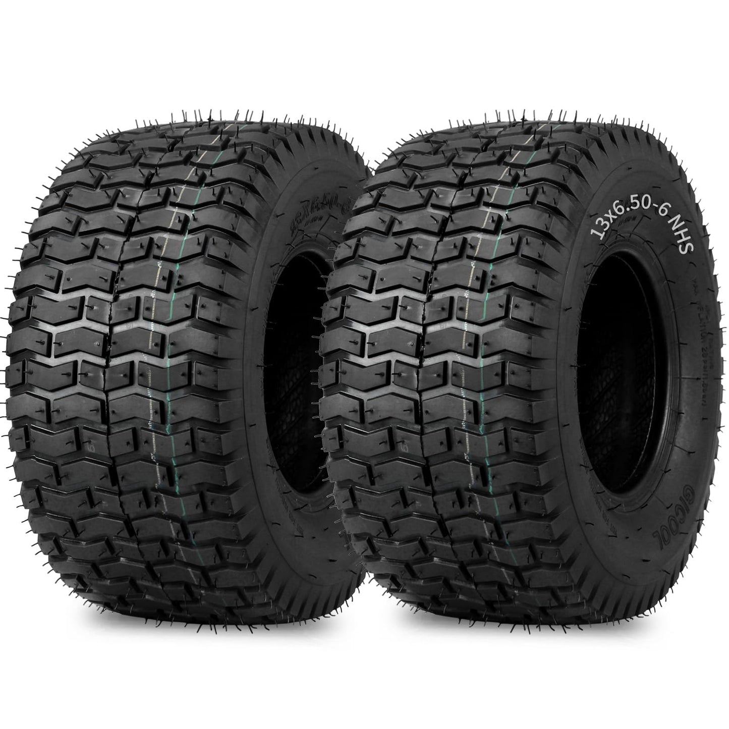 13x6.50-6 Lawn Mower Tubeless Tire, 13x6.5-6 for Tractor Riding Lawnmowers, 4 Ply, Turf-V Pattern(2 Pack)