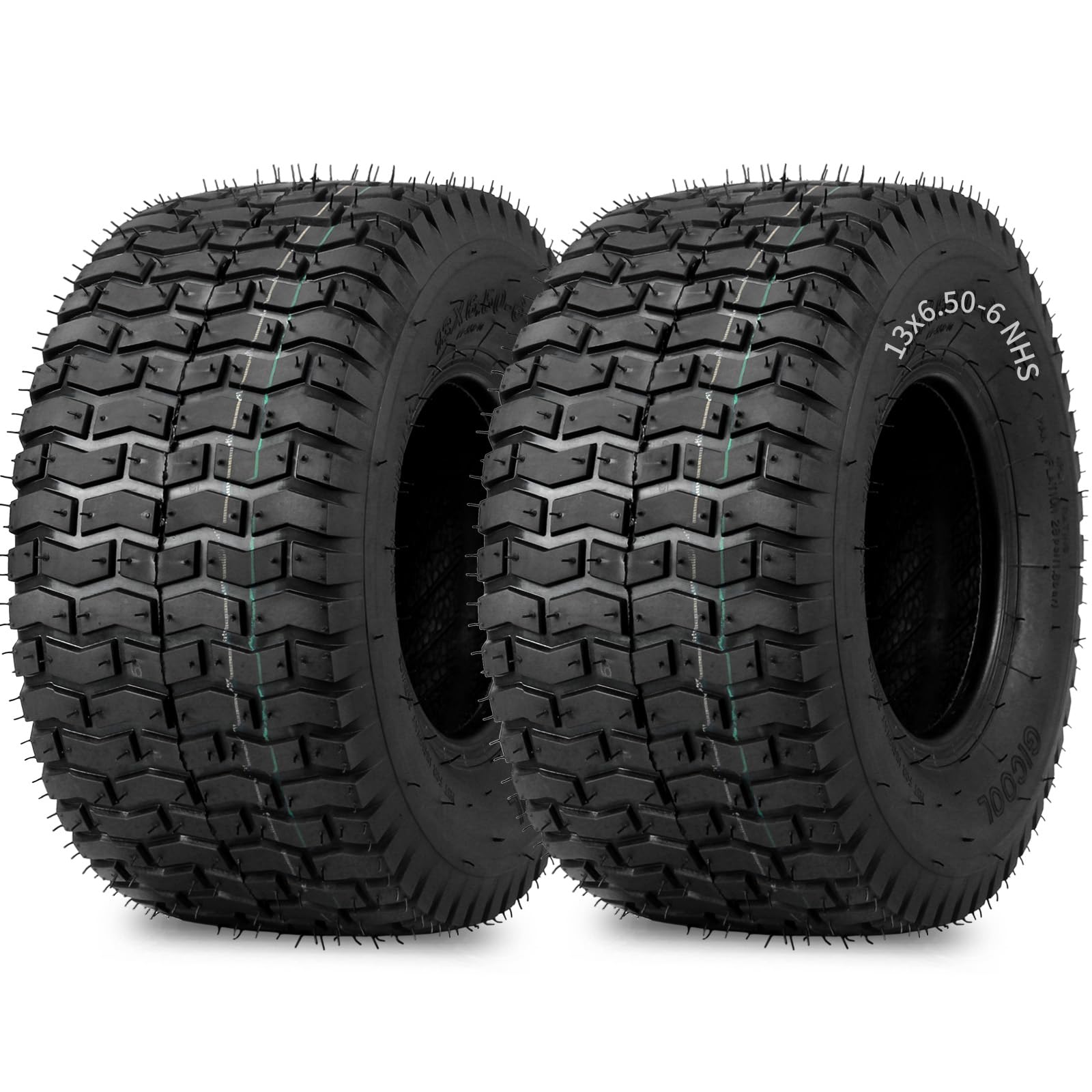 13x6.50-6 Lawn Mower Tubeless Tire, 13x6.5-6 for Tractor Riding Lawnmowers, 4 Ply, Turf-V Pattern(2 Pack)