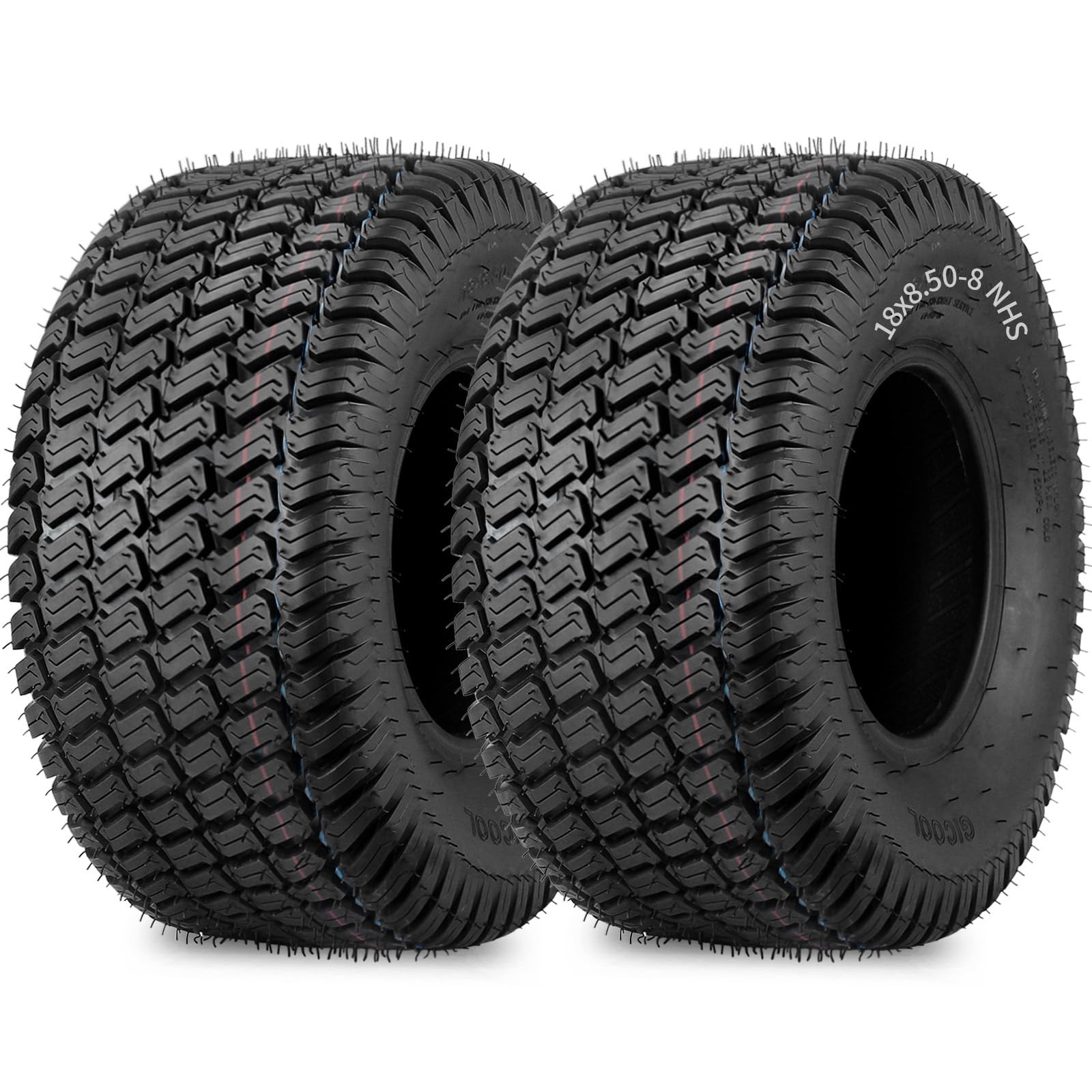 18x8.50-8 Lawn Mower Tire, 18x8.5-8 Tractor Lawnmower Tire, 4 Ply Tubeless Tire, Turf-S Pattern, Set of 2