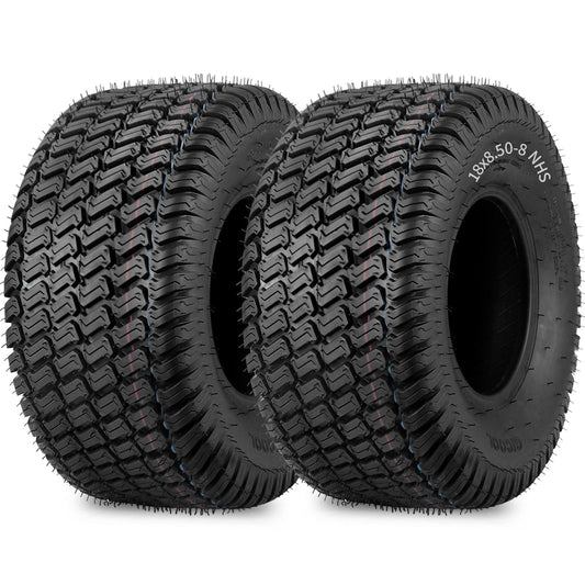 18x8.50-8 Lawn Mower Tire, 18x8.5-8 Tractor Lawnmower Tire, 4 Ply Tubeless Tire, Turf-S Pattern, Set of 2