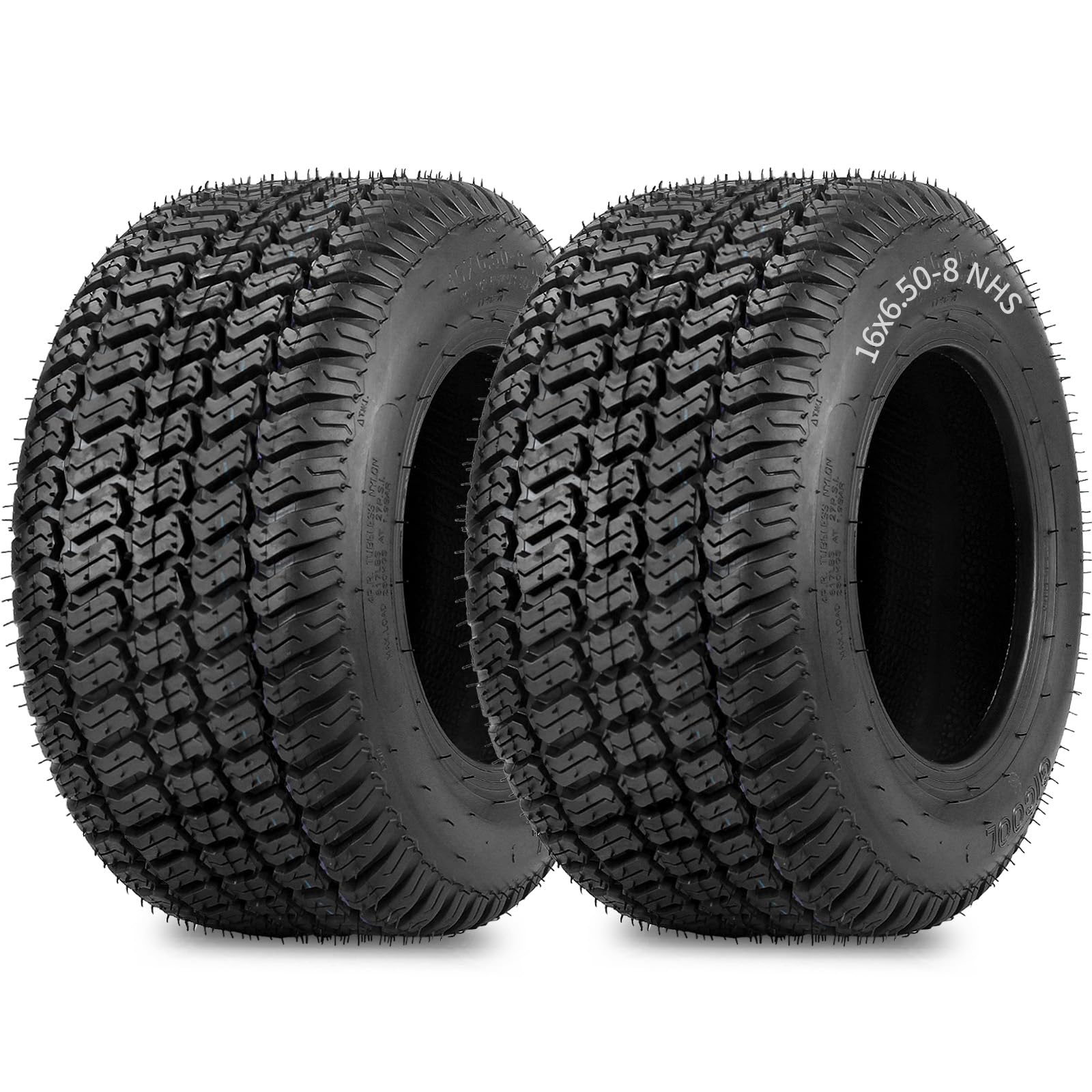 16x6.50-8 Lawn Mower Tubeless Tire, 16x6.5-8 for Tractor Riding Lawnmowers, 4 Ply, Turf-S Pattern(2 Pack)
