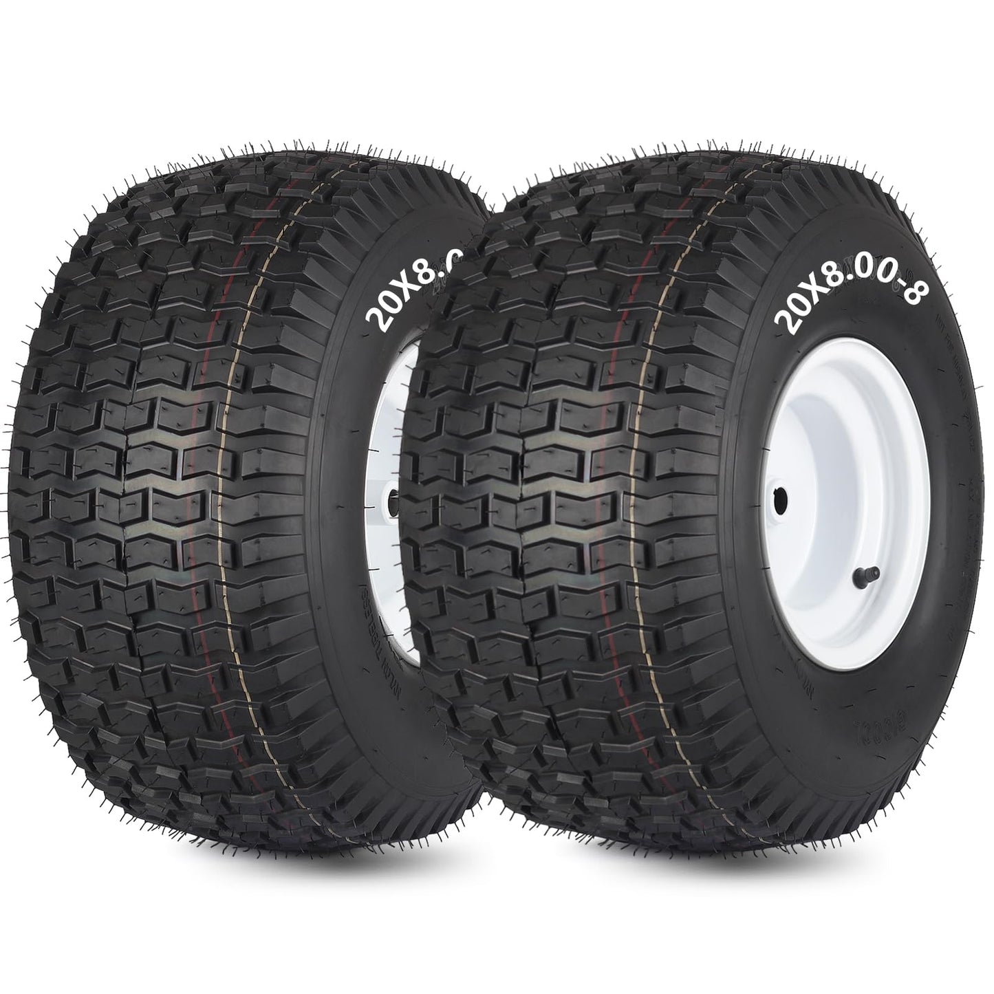 20x8.00-8 Lawn Mower Tire and Wheel, 4 Ply Tubeless Tire, 20x8-8nhs Riding Lawn Mower and Tractor Rear Tire and Wheel Assemblies, 3.5" Offset Hub, 3/4" Borehole, and 3/16" Keyway