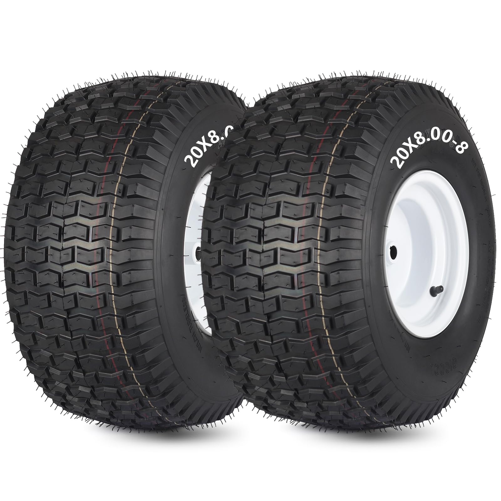 20x8.00-8 Lawn Mower Tire and Wheel, 4 Ply Tubeless Tire, 20x8-8nhs Riding Lawn Mower and Tractor Rear Tire and Wheel Assemblies, 3.5" Offset Hub, 3/4" Borehole, and 3/16" Keyway