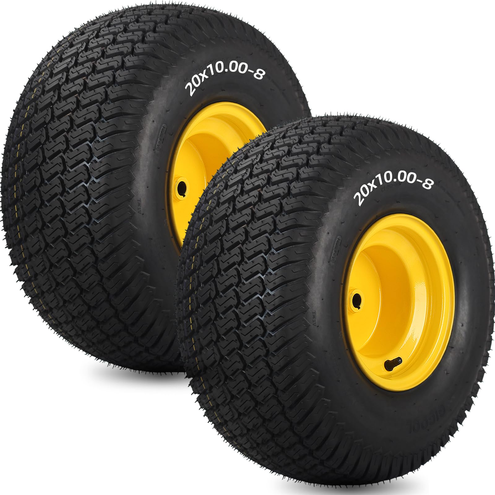 20x10.00-8 Lawn Mower Tire and Wheel, 3/4" Borehole, and 3/16" Keyway, 3.5" Offset Hub, 4 Ply Tubeless Tire, Replacement 20x10-8nhs Riding Lawn Mower and Tractor Rear Tire and Wheel Assemblies