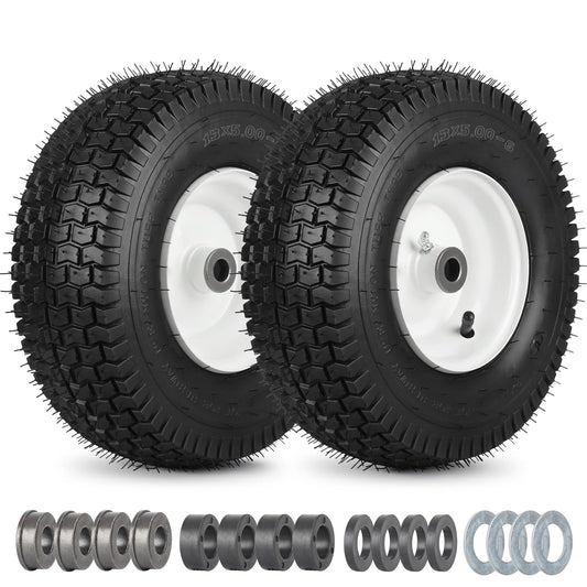 13x5.00-6 Rubber Lawn Mower Tire and Wheel, 2 Pcs Replacement 13x5-6nhs Riding Mowers Lawn Pneumatic Tire with 3/4" Bushing, 3" -4.5" Centered Hub