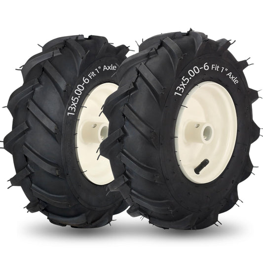 13x5.00-6" Tiller Tire and Wheel, 1" Axle Size, 3-1/8" Centered Hub, 13x5-6 Super Lug Tractor & Trencher Tire Replacement 2 Pack