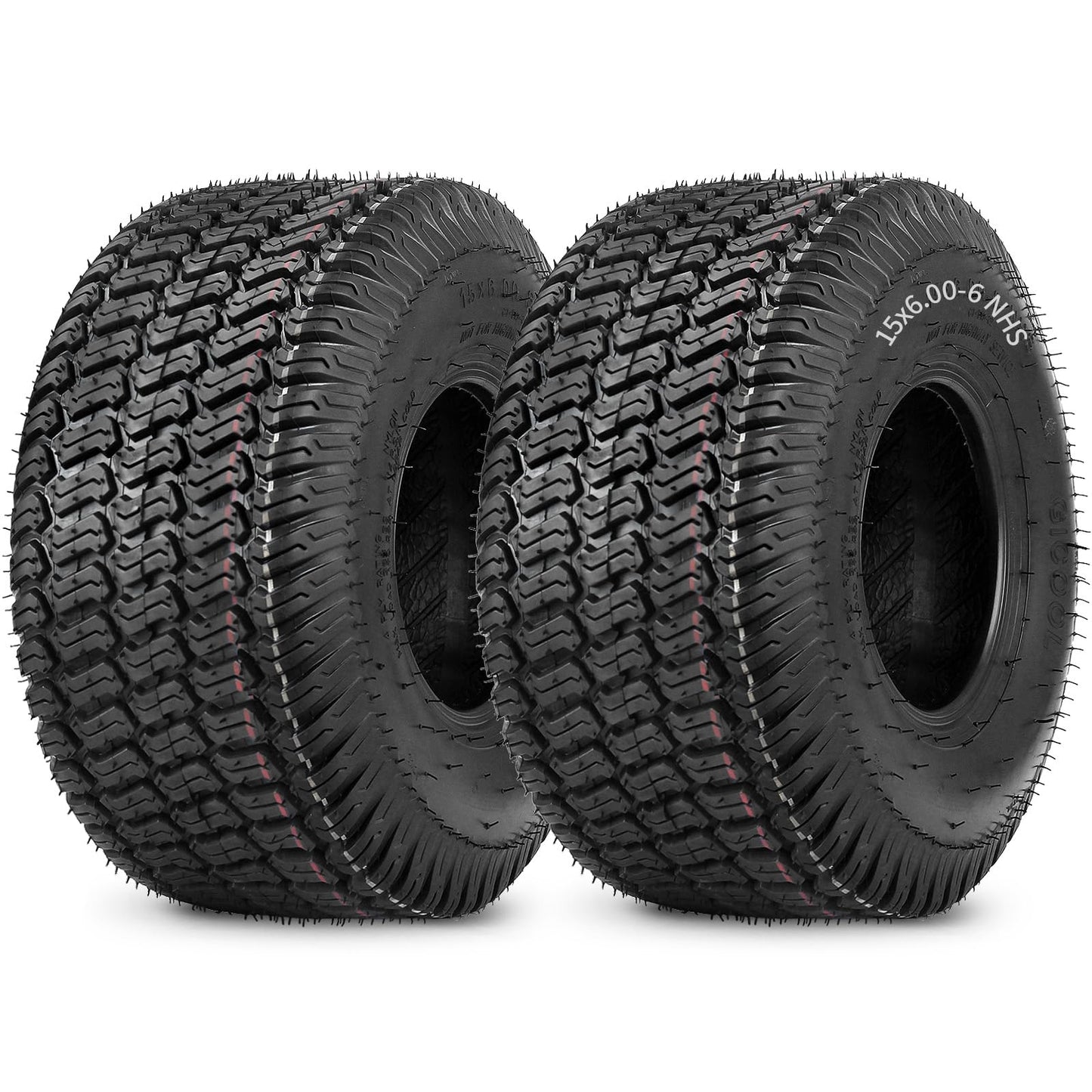 15x6.00-6 Lawn Mower Tubeless Tire, 15x6-6 Garden Tractor Lawnmower Tire, 4 Ply, Turf S Pattern(2 Pack)