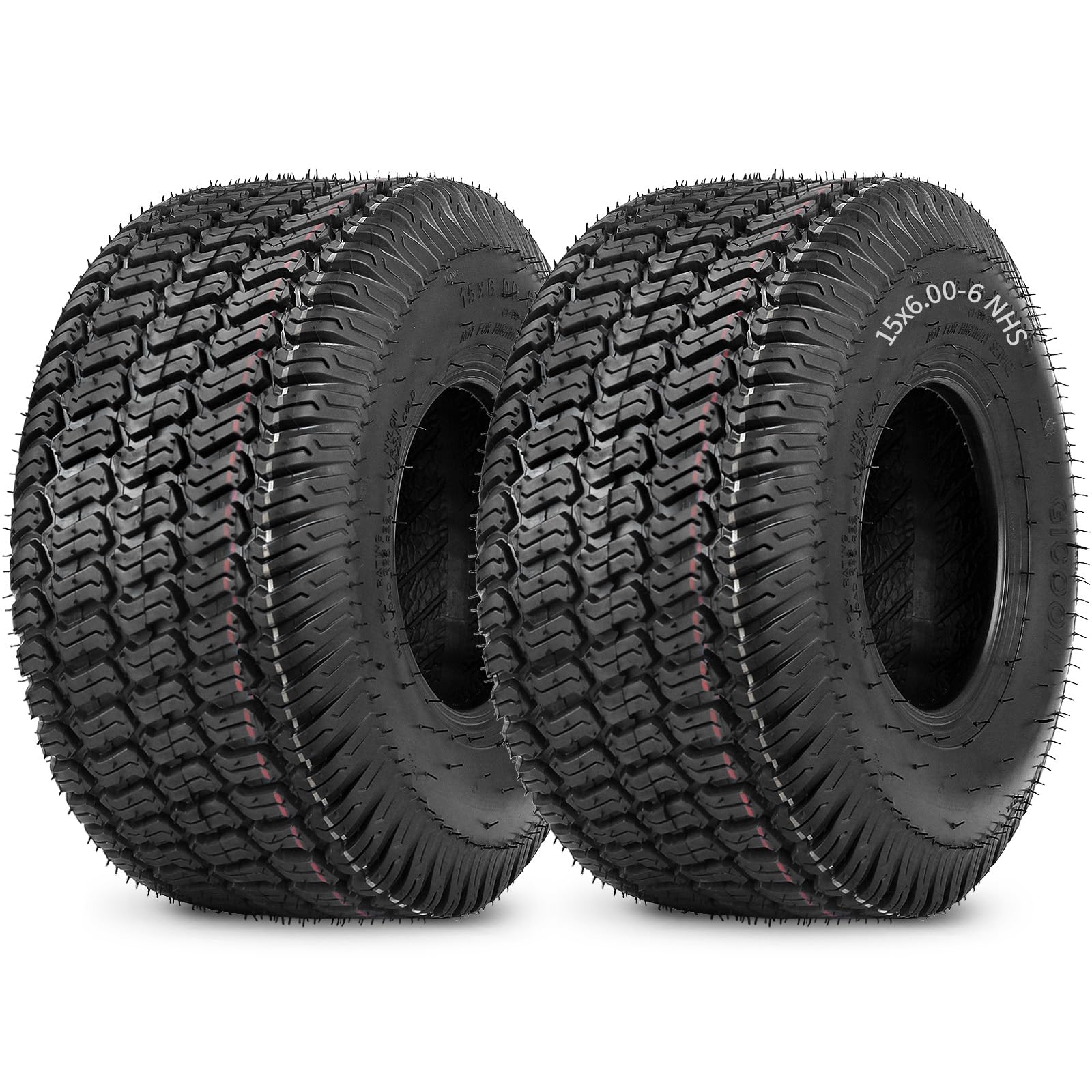 15x6.00-6 Lawn Mower Tubeless Tire, 15x6-6 Garden Tractor Lawnmower Tire, 4 Ply, Turf S Pattern(2 Pack)