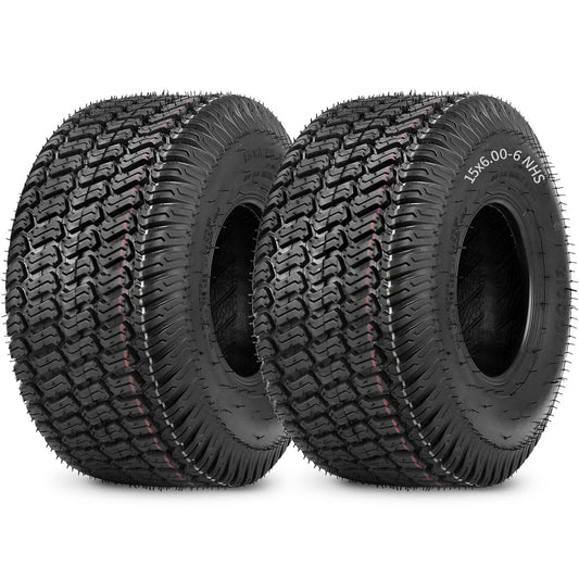 15x6.00-6 Lawn Mower Tubeless Tire, 15x6-6 Garden Tractor Lawnmower Tire, 4 Ply, Turf S Pattern(2 Pack)