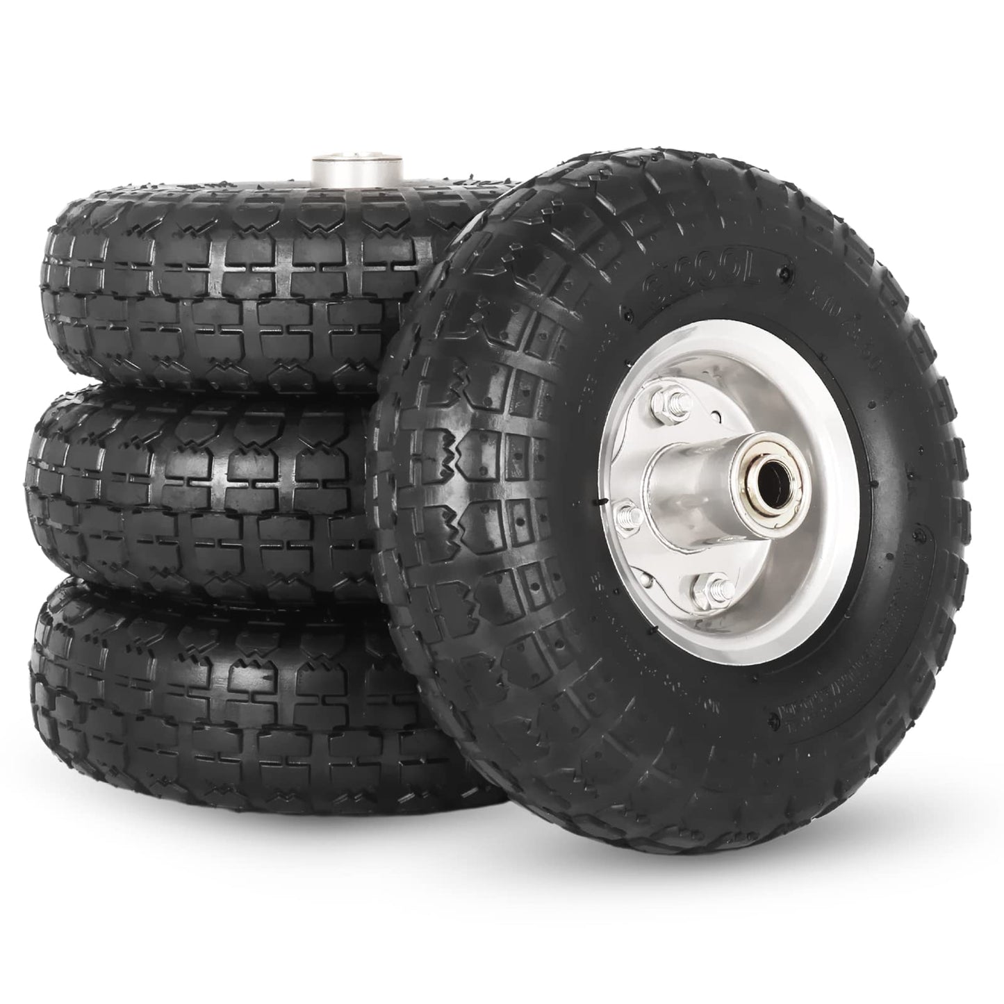 4.10/3.50-4" Tire and Wheel, 10" Pneumatic Tire, with 2 1/4" Offset Hub, 5/8" Axle Bore Hole, Sealed Bearings for Hand Truck Trolley Dolly Garden Wagon Cart Wheel Replacement 4 Pack