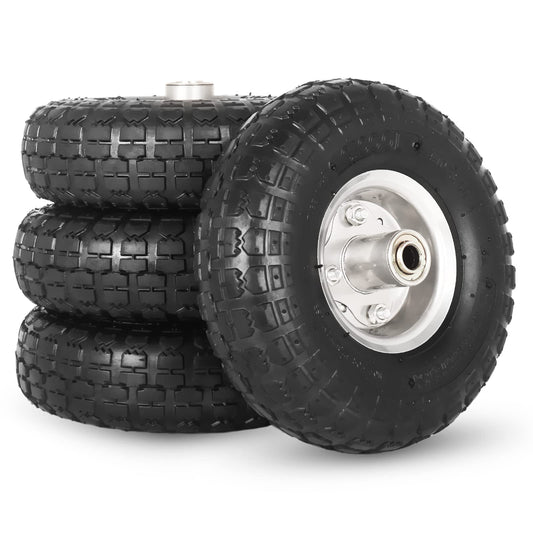 4.10/3.50-4" Tire and Wheel, 10" Pneumatic Tire,  with 2 1/4" Offset Hub, 5/8" Axle Bore Hole, Sealed Bearings for Hand Truck Trolley Dolly Garden Wagon Cart Wheel Replacement 4 Pack