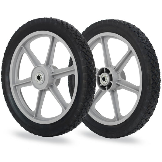 14 x 1.75'' Rubber Tire and Plastic Spoke Wheel, 2.5" Hub Length, 1/2" Axle Bore, for Lawn mower Trolley Dolly Wheel Replacement, 2 (Pack)