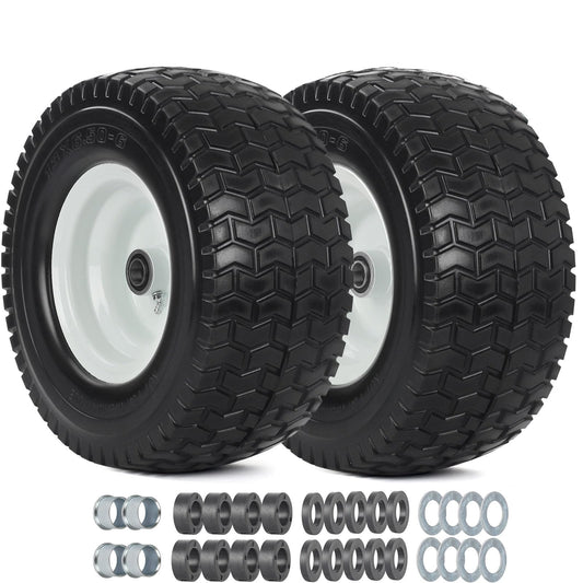 13x6.50-6 Tire and Wheel, 13x6.5-6" Flat-free Lawn Mower Tires, 3”-6.5“ Centered Hub, 3/4" or 5/8" Bearing, Universal Fit Garden Tractor Front Wheels, V-Turf Pattern, 2 (Pack)