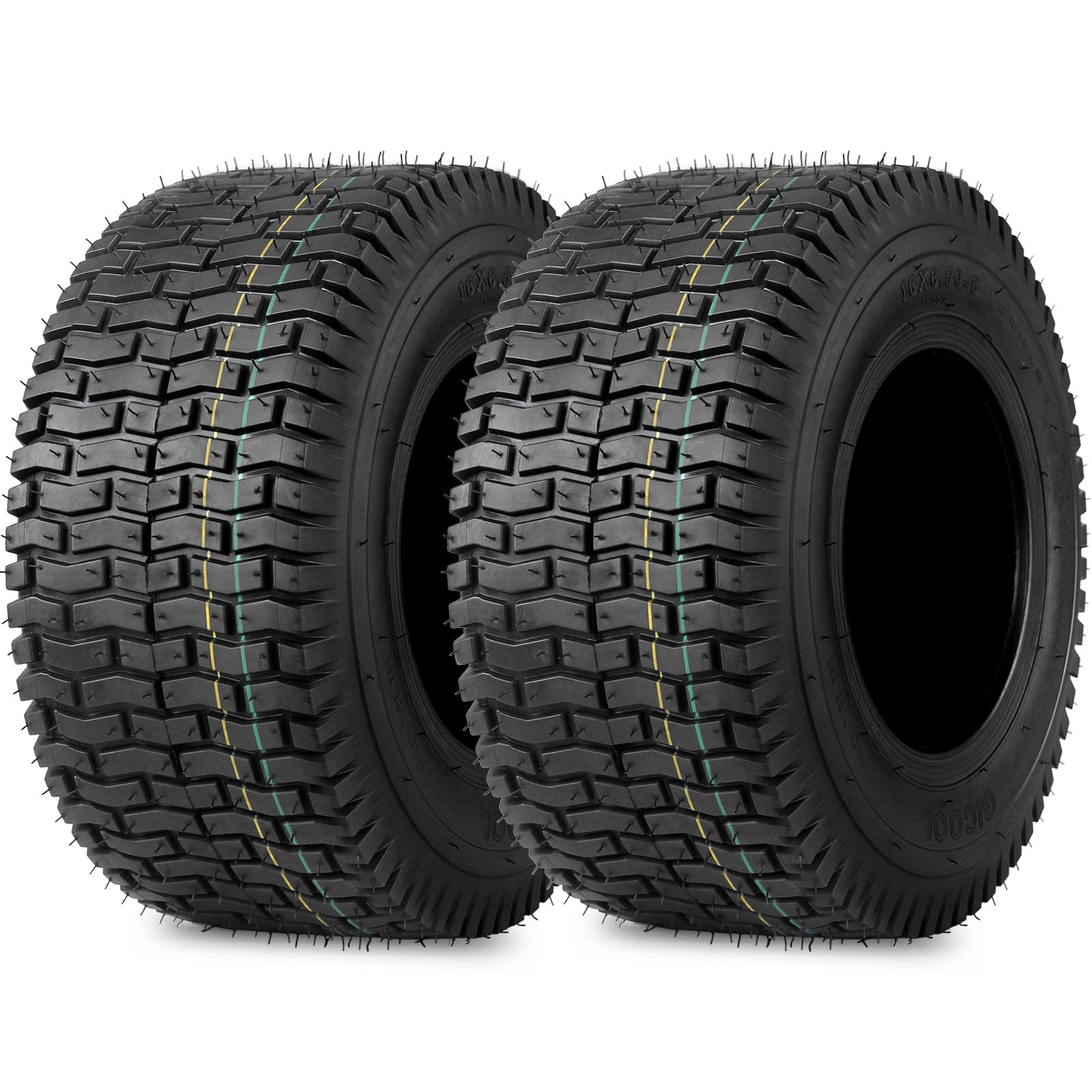 16x6.50-8 Lawnmower Tubeless Tire, 16x6.5-8 for Tractor Riding Lawn Mowers, 4 Ply, Turf-V Pattern(2 Pack)