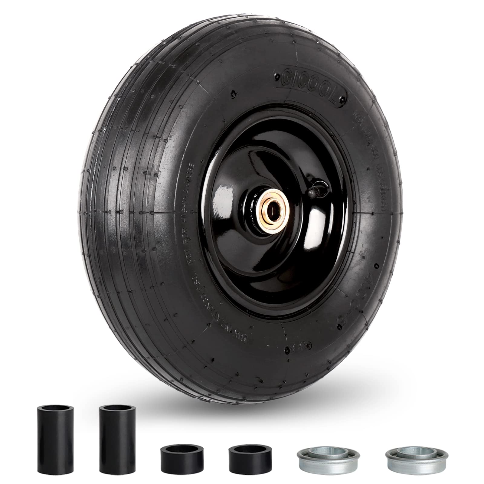 4.00-6 Tire and Wheel, 13" Wheelbarrow Pneumatic Tire, 5/8" & 3/4" Bearings, 1.75-6" Centered Hub,Sealed Bearings for Wheelbarrows Trolley Dolly Garden Wagon Cart Wheel Replacement 1 Pack