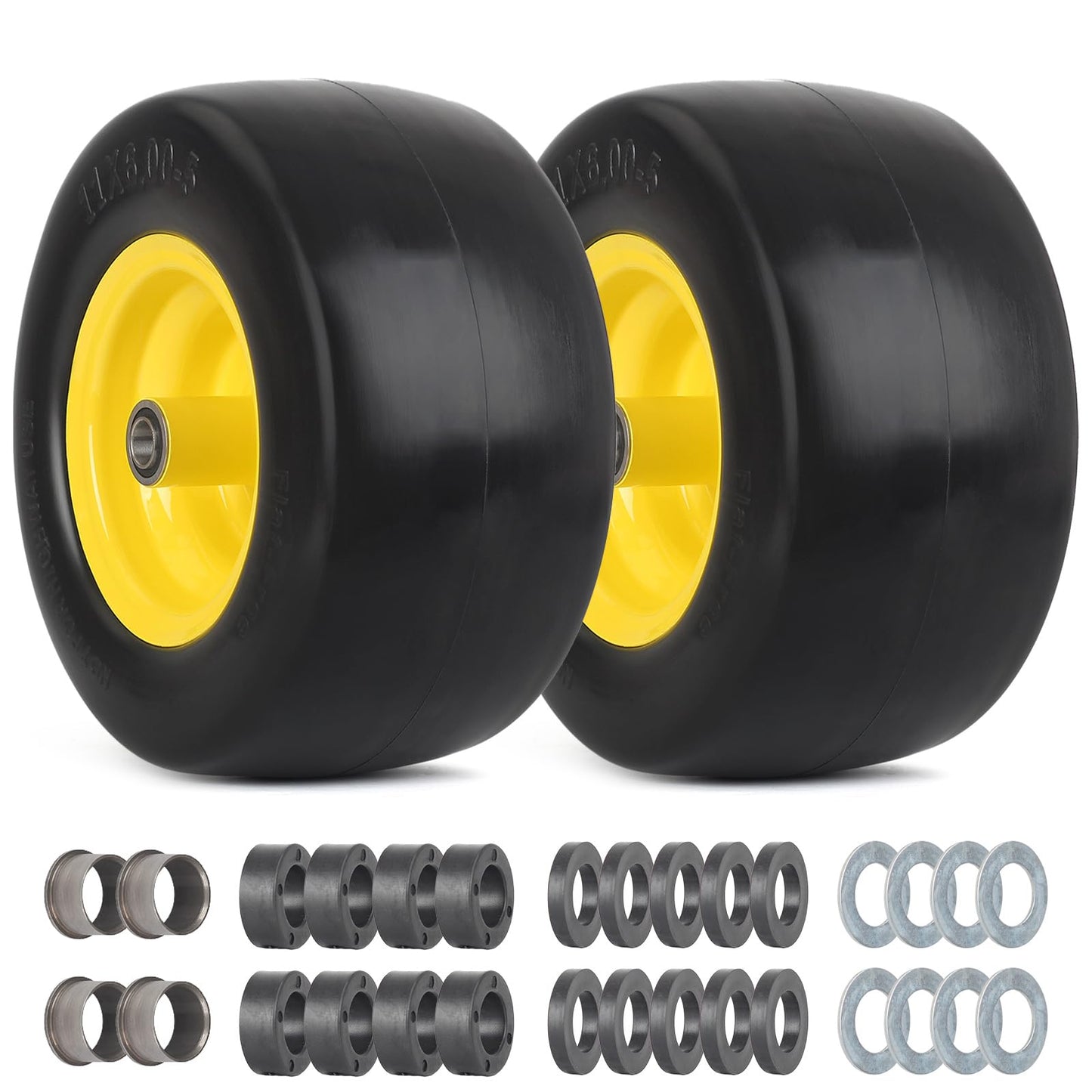 11x6.00-5 Flat Free Zero Turn Mower Tire and Wheel, 11x6-5nhs Riding Mowers Lawn Tire and Wheel with 3/4" Bearing, 5.8" -8" Centered Hub
