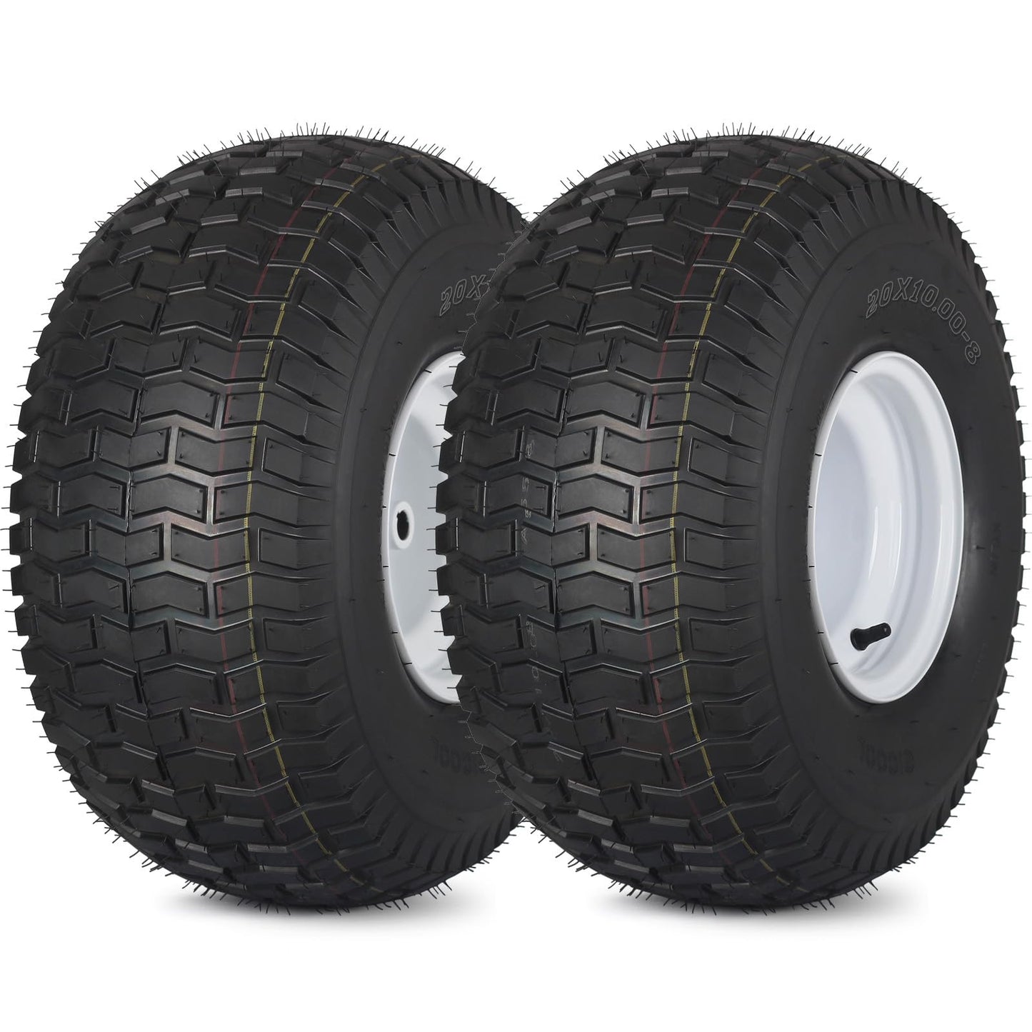 20x10.00-8 Lawn Mower Tire and Wheel, 4 Ply Tubeless Tire, Replacement 20x10-8nhs Riding Lawn Mower and Tractor Rear Tire and Wheel Assemblies, 3.5" Offset Hub, 3/4" Borehole, and 3/16" Keyway