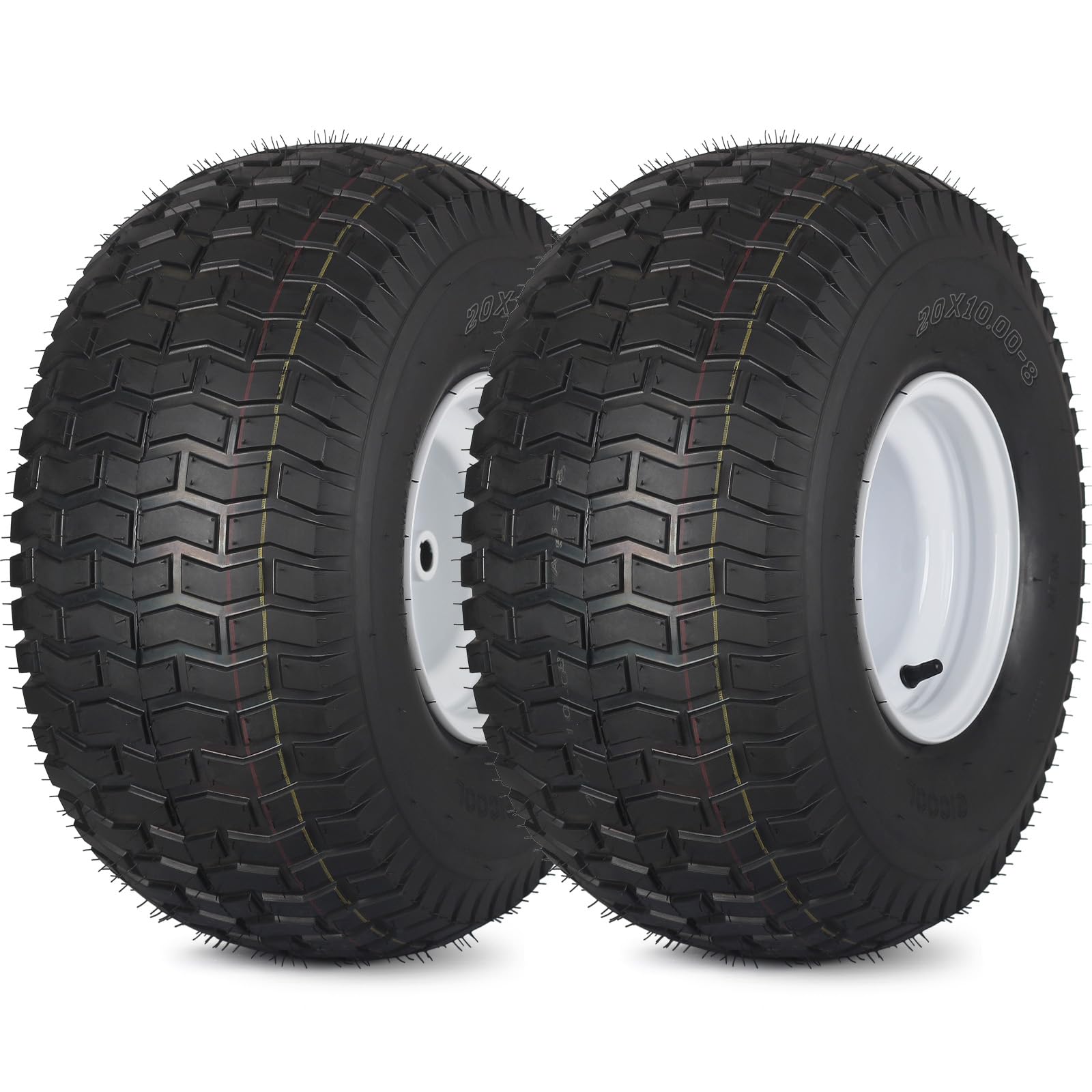 20x10.00-8 Lawn Mower Tire and Wheel, 4 Ply Tubeless Tire, Replacement 20x10-8nhs Riding Lawn Mower and Tractor Rear Tire and Wheel Assemblies, 3.5" Offset Hub, 3/4" Borehole, and 3/16" Keyway