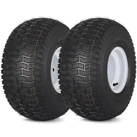 20x10.00-8 Lawn Mower Tire and Wheel, 4 Ply Tubeless Tire, Replacement 20x10-8nhs Riding Lawn Mower and Tractor Rear Tire and Wheel Assemblies, 3.5" Offset Hub, 3/4" Borehole, and 3/16" Keyway