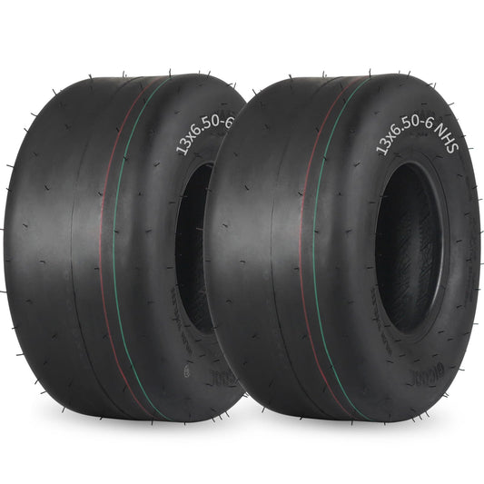 13x6.50-6 Tubeless Lawn Mower Tire, 13x6.5-6 Riding Zero Turn Lawnmower Smooth Turf Tyre, 4 Ply (2 Pack)