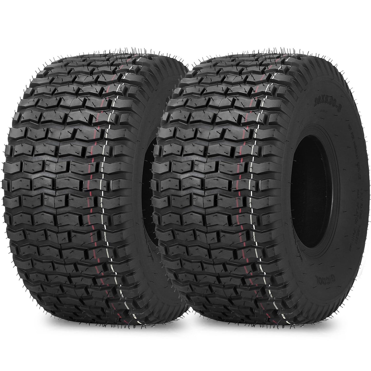 20x8.00-8 Lawnmower Tire, 20x8-8 Tractor Turf tire, 20 x 8.00-8 nhs, 4 Ply Tubeless Tire, Turf V Pattern, 2 Pack