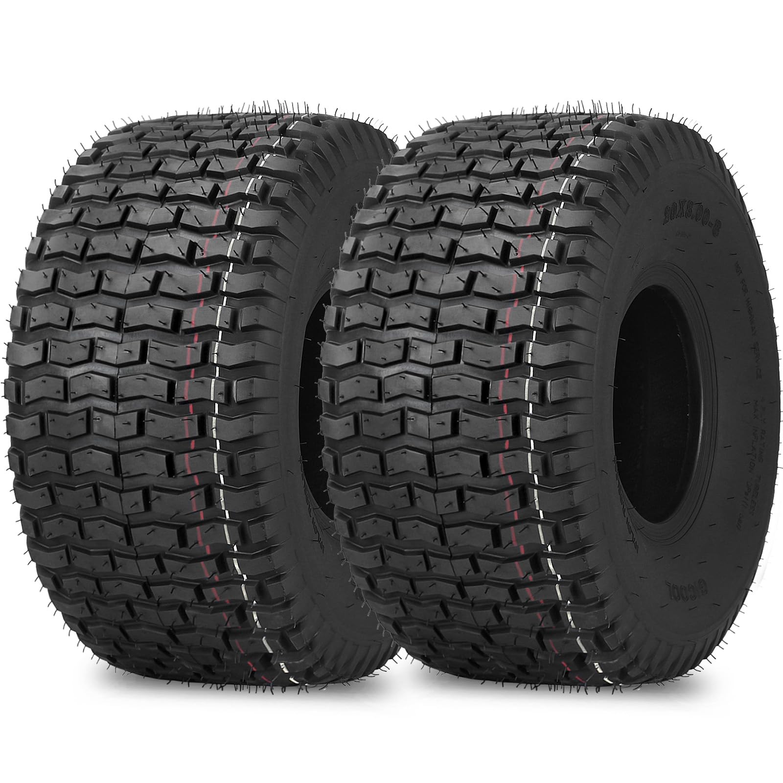 20x8.00-8 Lawnmower Tire, 20x8-8 Tractor Turf tire, 20 x 8.00-8 nhs, 4 Ply Tubeless Tire, Turf V Pattern, 2 Pack
