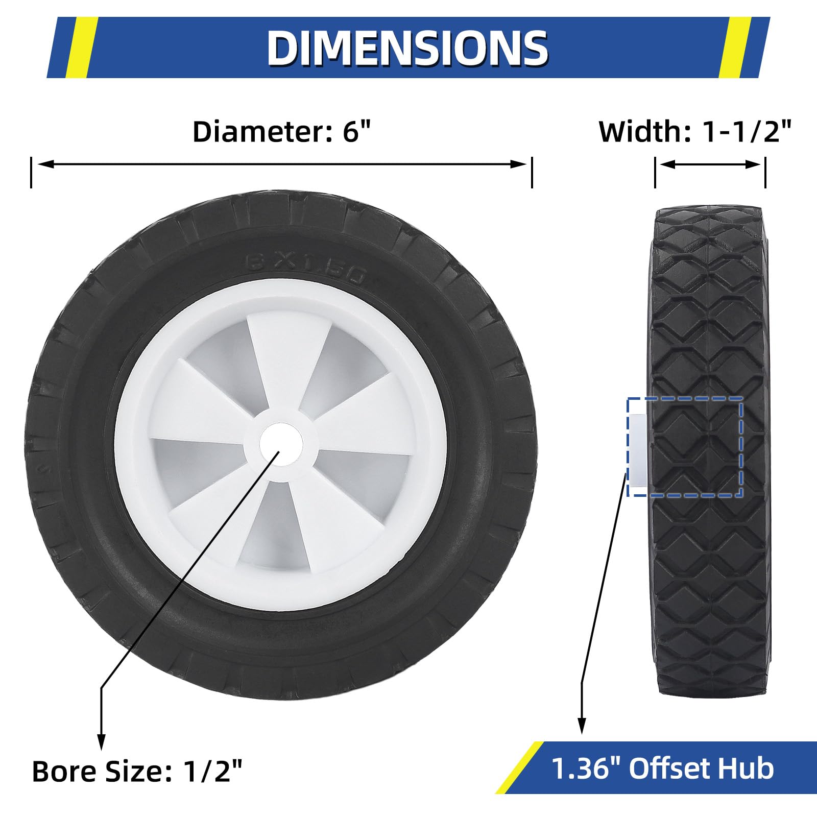 72-106 Hand Truck, 6 Inch Cart Wheels Fit for Oregon Lawn Mower Wagon Utility Cart, Pack of 2