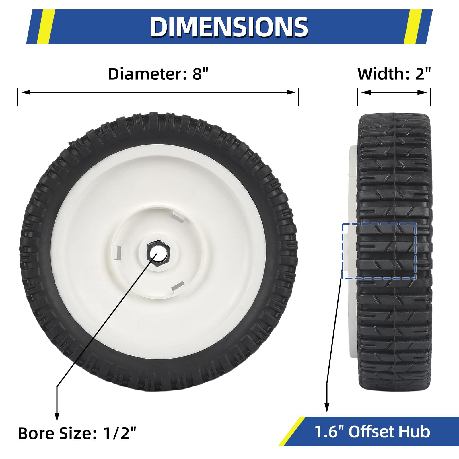180775 180773 72-077 Replacement Front Wheels, 8 Inch Wheels for Craftsman AYP MTD Lawn Mower, White, Pack of 2
