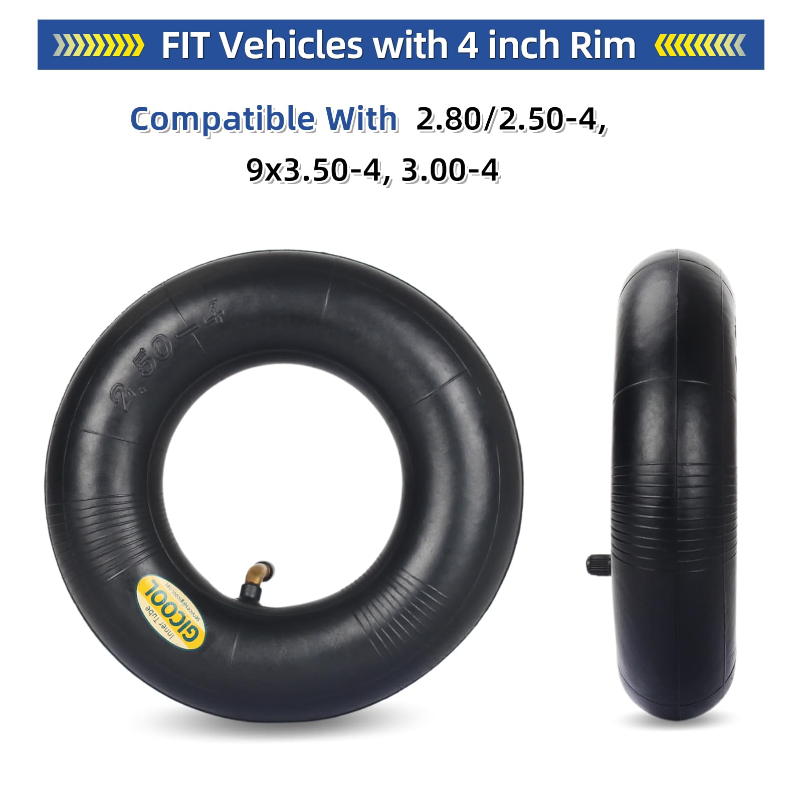 2.80/2.50-4 Inner Tubes, 2 Pack with TR87 Valve Stem, Heavy-Duty Inner Tubes, Replacement Tubes for Wheelbarrows, Hand Trucks, Dollies, Lawn Mowers, Scooters, Go Karts