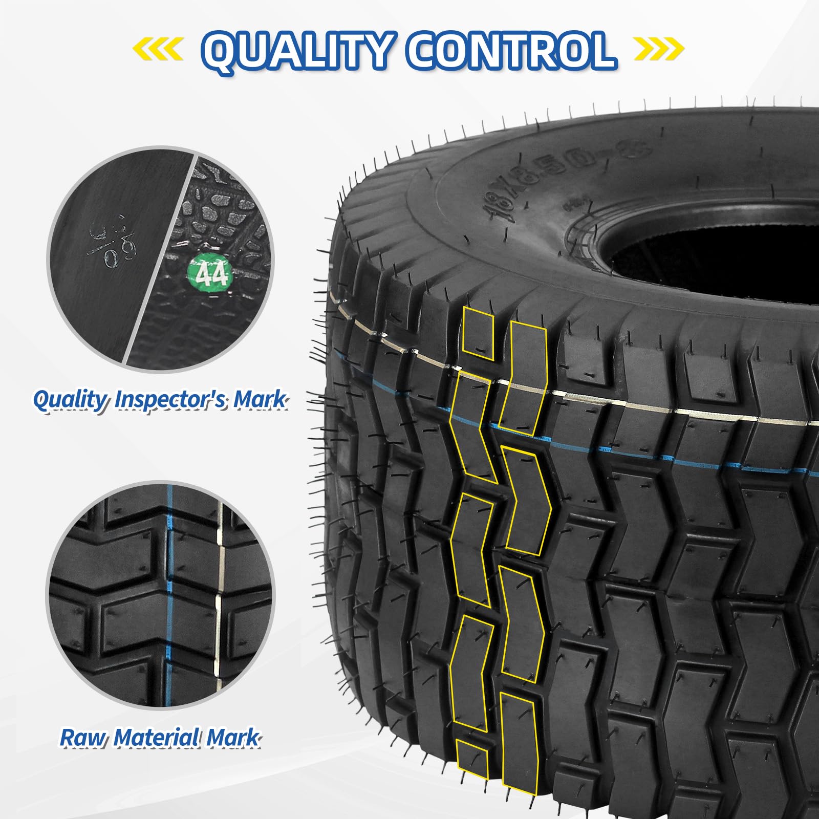 18x8.50-8 Lawn Mower Tubeless Tire,18x8.5-8 for Tractor Riding Lawnmowers, 4 Ply, Turf-V Pattern(2 Pack)
