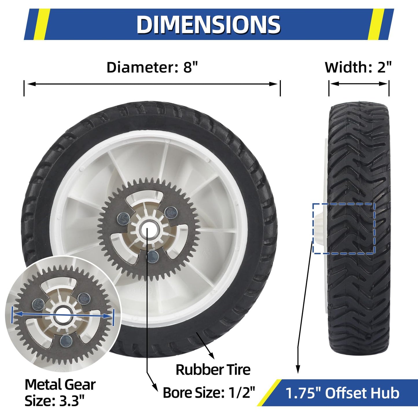 105-3036 105-3024 105-3025 Rear Drive Wheels, 8 Inch Wheels Fit for 20041 20066 20017 20068 20073 Recycler Self-Propelled Push Mower, Pack of 2