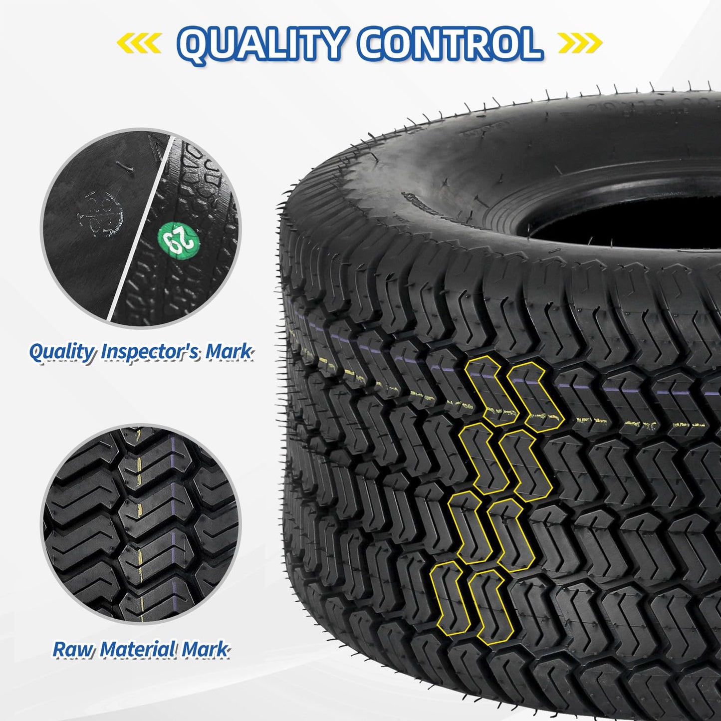 20x10.00-8 Lawn Mower Tire, 20x10-8 Tubeless Tire for Tractor Riding Lawnmowers, 4 Ply, Turf-S Pattern, 2 Pack