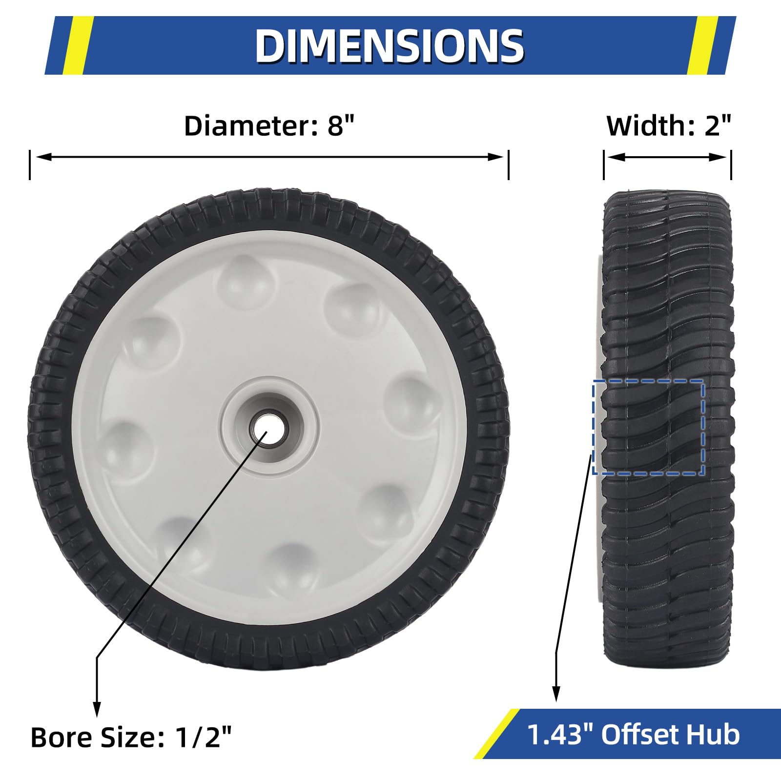 734-04018 Lawn Mower Front Drive Wheels, 8 Inch Wheels for MTD 734-04018A 734-04018B 734-04018C 12AV569Q597 Troy-Bilt TB240, Pack of 2