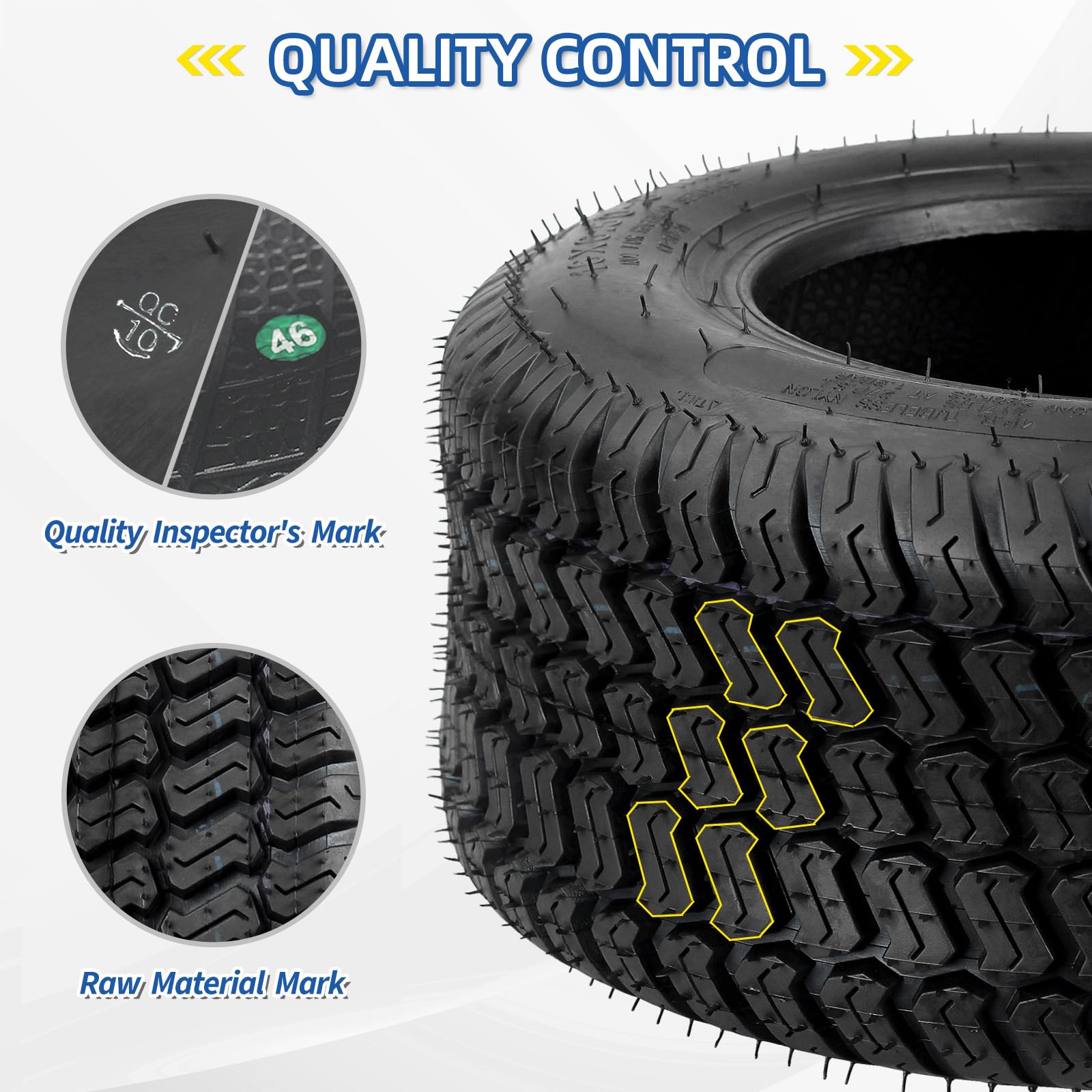 16x6.50-8 Lawn Mower Tubeless Tire, 16x6.5-8 for Tractor Riding Lawnmowers, 4 Ply, Turf-S Pattern(2 Pack)