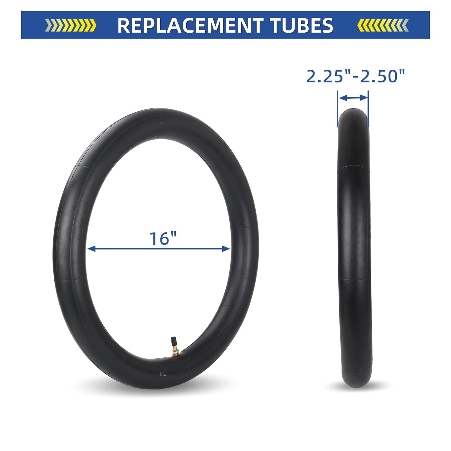 2.25/2.50-16” Dirt Bike Tubes (70/90-16), 2 Pack with TR4 Valve Stem, 16" Heavy-Duty Inner Tubes, Replacement Tubes for Off-road Motorcycle, Mini Bike, Dirt Bike, Pit Bike and More