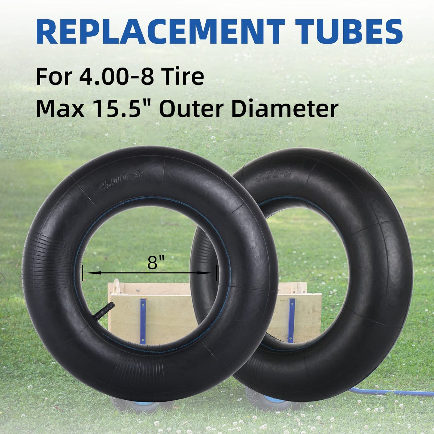4.80/4.00-8 Replacement Inner Tube, with TR-13 Valve Stem, Heavy Duty, for Hand Truck Wheelbarrow Garden Utility Wagon Go Cart Lawn Mower (2 pack)