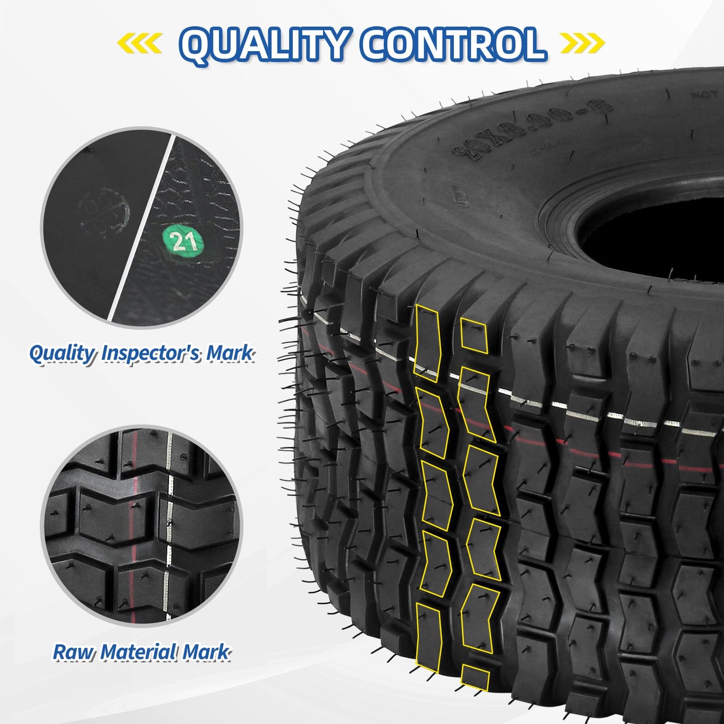 20x8.00-8 Lawnmower Tire, 20x8-8 Tractor Turf tire, 20 x 8.00-8 nhs, 4 Ply Tubeless Tire, Turf V Pattern, 2 Pack