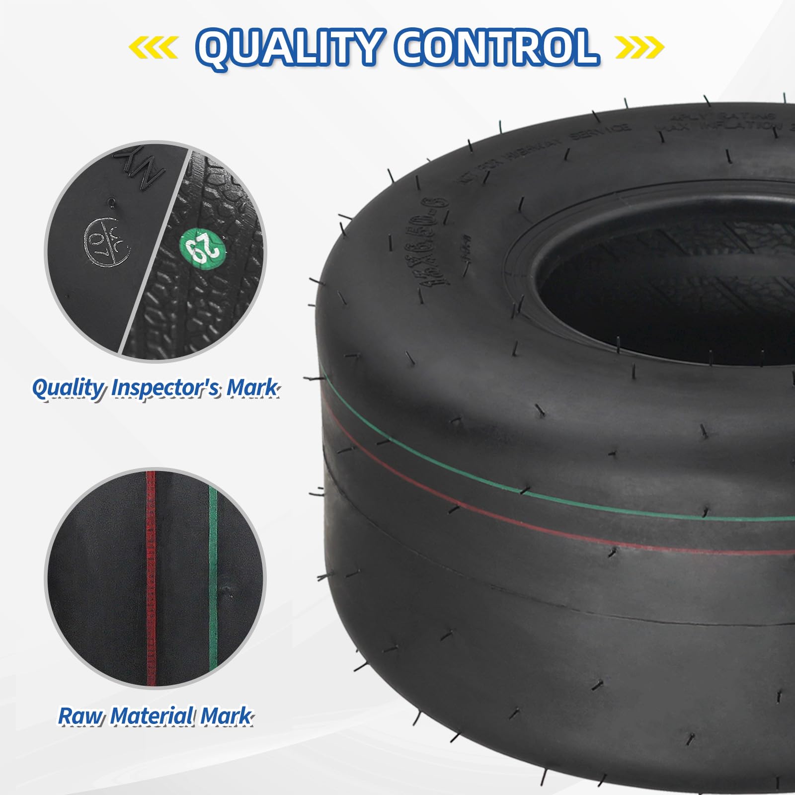 13x6.50-6 Tubeless Lawn Mower Tire, 13x6.5-6 Riding Zero Turn Lawnmower Smooth Turf Tyre, 4 Ply (2 Pack)