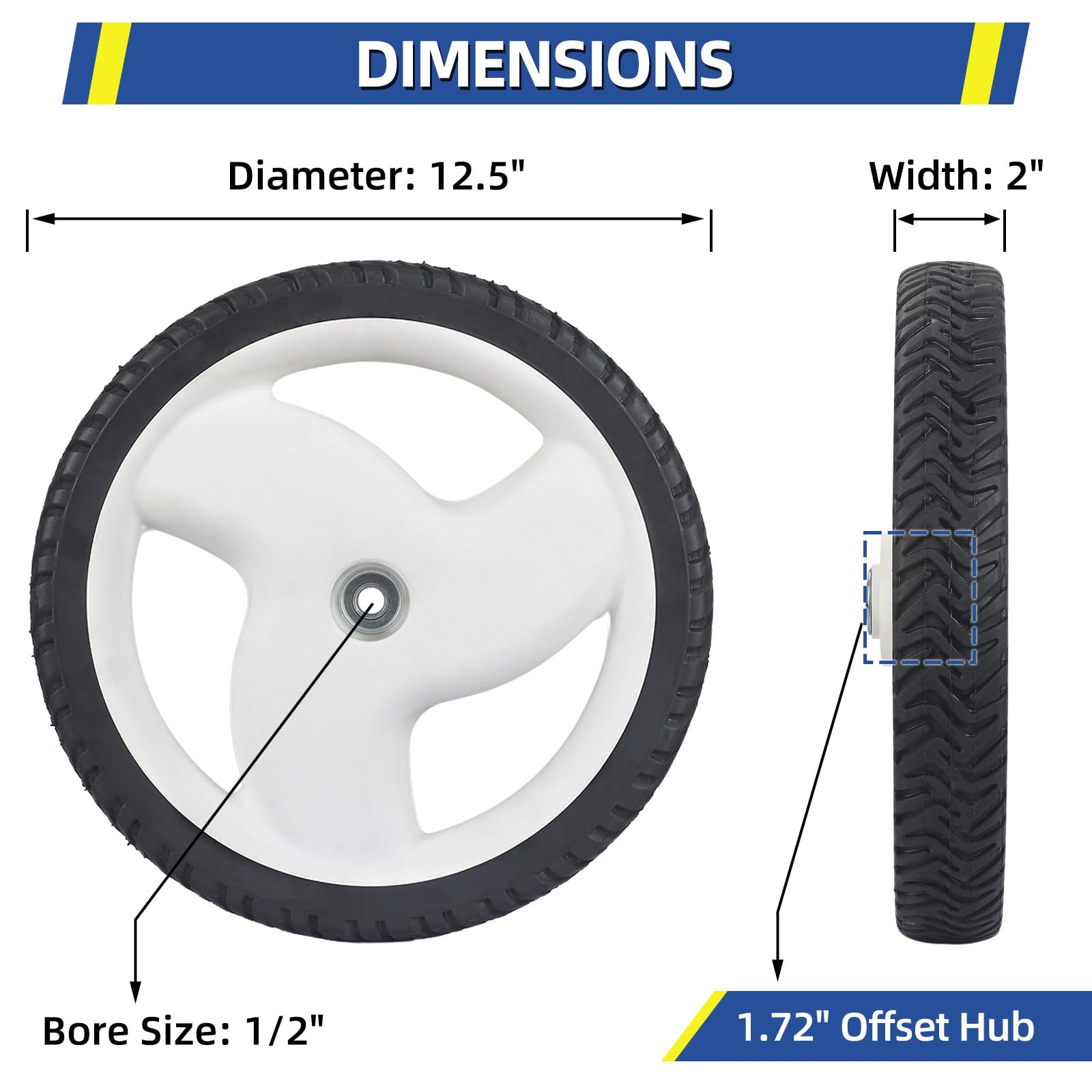 105-1816 Lawn Mower Wheels, 12 Inch Rear Wheels Fit for Toro 20012 20016 20019 Stens 205-268 Lawn Mower, Pack of 2