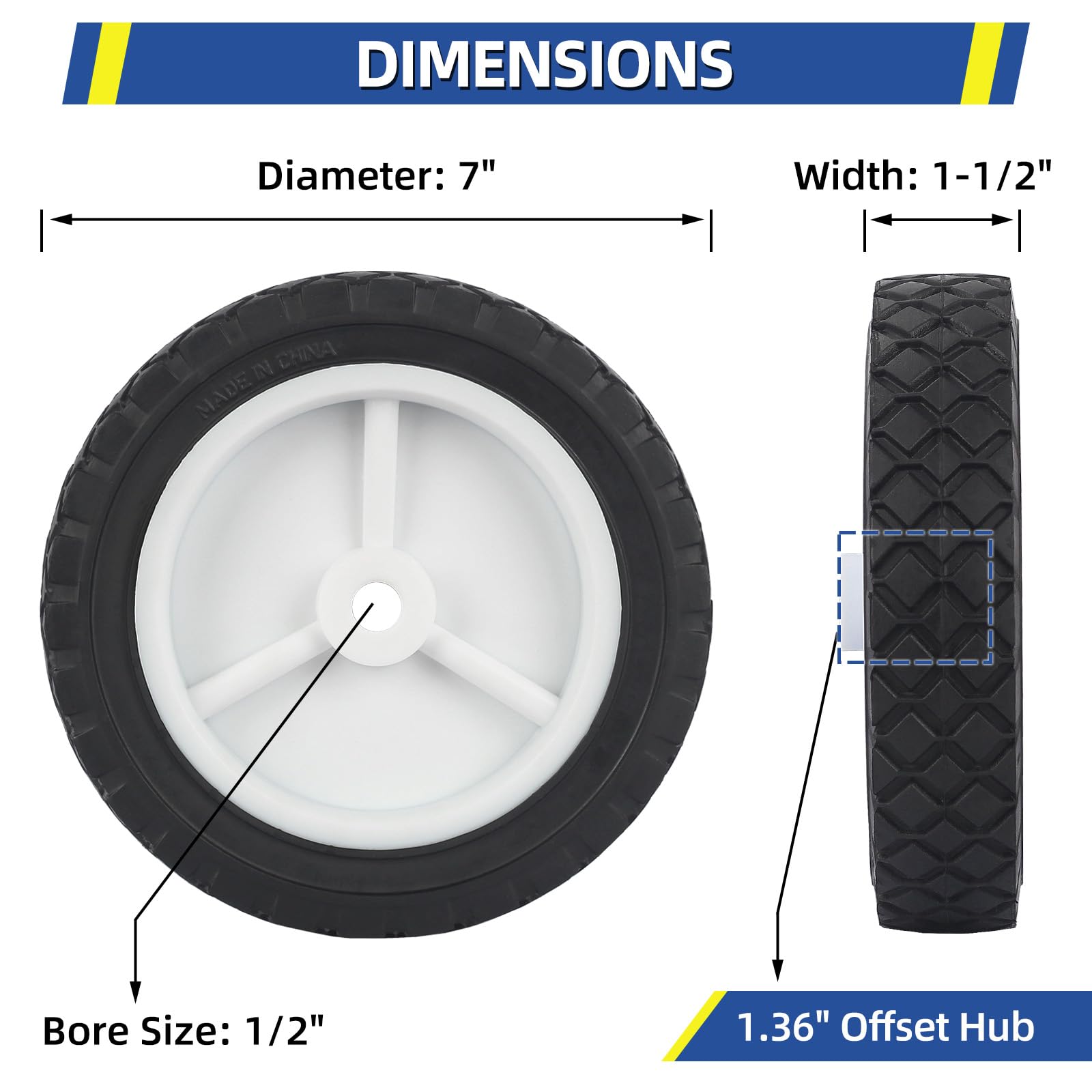 7 Inch Wheels for Oregon 72-107 Hand Trucks, Replacement Wheels Fit for Lawn Mower Wagon Utility Cart, Pack of 2