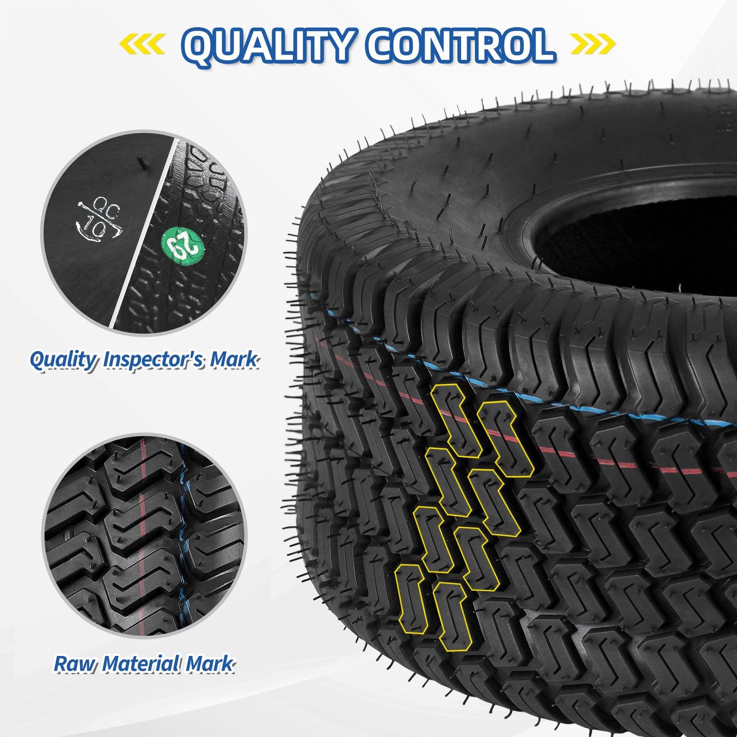 18x8.50-8 Lawn Mower Tire, 18x8.5-8 Tractor Lawnmower Tire, 4 Ply Tubeless Tire, Turf-S Pattern, Set of 2