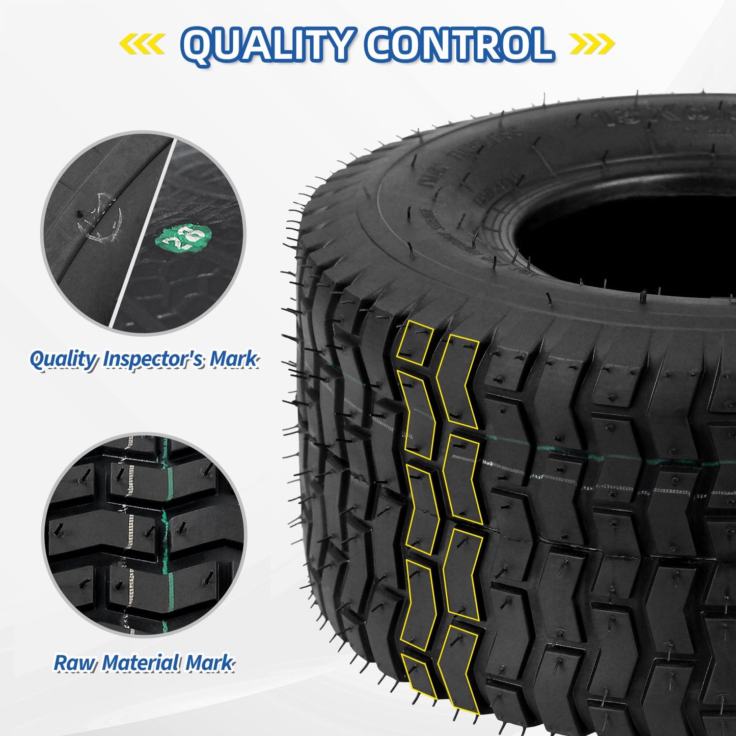 13x6.50-6 Lawn Mower Tubeless Tire, 13x6.5-6 for Tractor Riding Lawnmowers, 4 Ply, Turf-V Pattern(2 Pack)