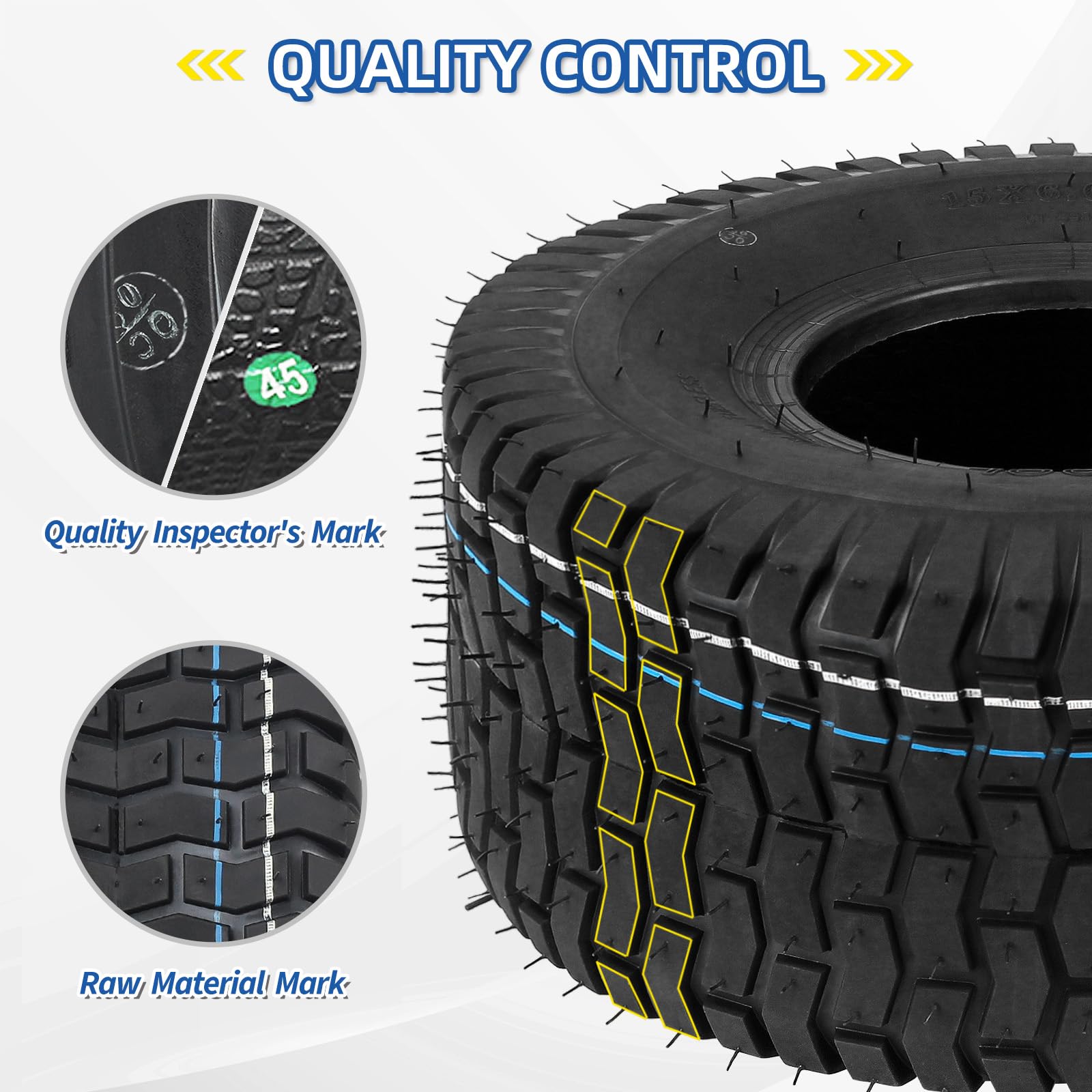 15x6.00-6 Lawn Mower Tubeless Tire, 15x6-6 for Tractor Riding Lawnmowers, 4 Ply, Turf-V Pattern