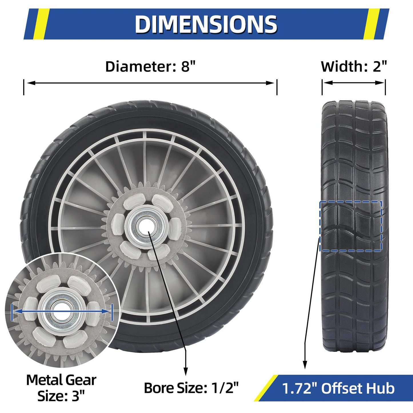 42710-VE2-M02ZE Rear Wheels, 8 Inch Wheels Fit for HRR216 HRS216 HRT216 Honda Walk-behind Lawn Mower, Pack of 2